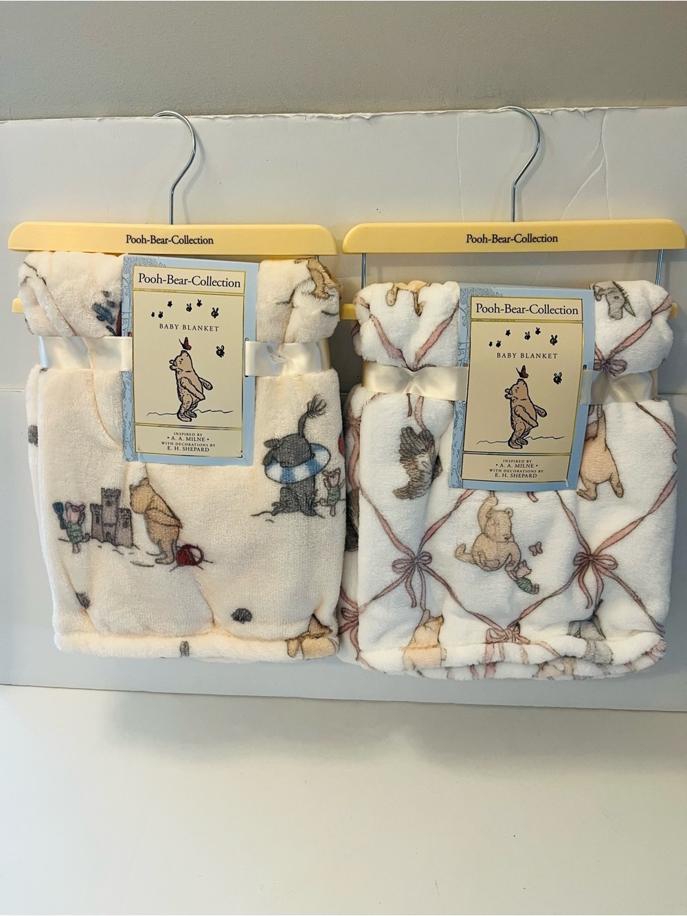 Winnie the Pooh Bear Collection Lot of 2 Baby Blankets Sandcastle Beach Bow Owl